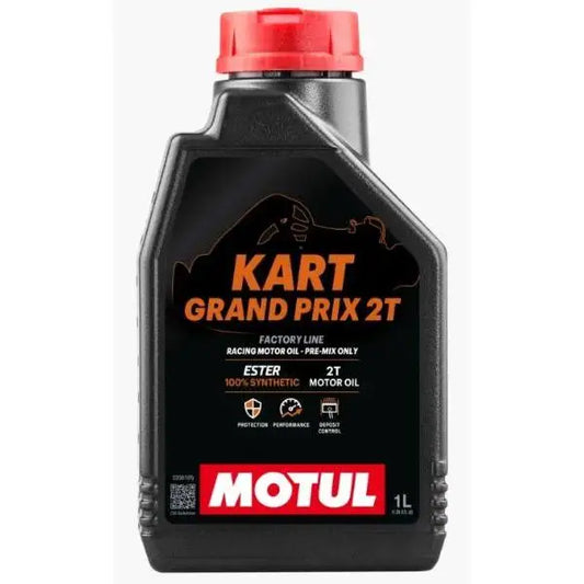 MOTUL CART GRANDE PREMIO 2T 
 Lubrificante speciale per Kart 23.000 giri/min 
 Motori da competizione a 2 tempi, lubrificazione a miscela 
 100% Sintetico - Esteri 
 Contenitore da 1 litro.