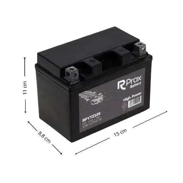 YTZ12S AGM Batteria per Moto ad Alta Potenza 12V 11Ah 210Amp. Massima Potenza di Avviamento. Batteria RC Prox Produzione Europea.