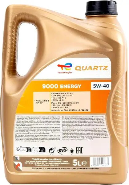 TOTAL QUARTZ 9000 ENERGY 5W-40 5 Litri Lubrificante per Motore.