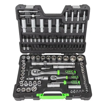 JBM 54037 Cassetta degli attrezzi da 108 pezzi con bussole esagonali zincate da 1/4" e 1/2"