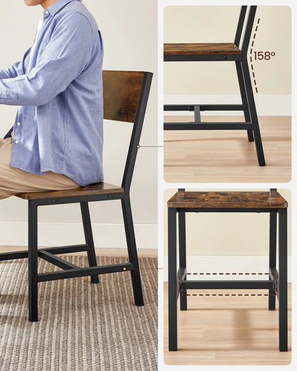 VASAGLE Sedie da pranzo, set di 4, struttura in acciaio, stile industriale, per sala da pranzo, soggiorno, cucina, marrone rustico e nero