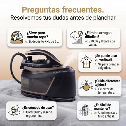 Ferro da Stiro con Caldaia Maxivapore Tenace Black 3100W – 8 Bar di Pressione, Serbatoio 2L e Filtro Anticalcare – Sistema Stirante Professionale a Vapore