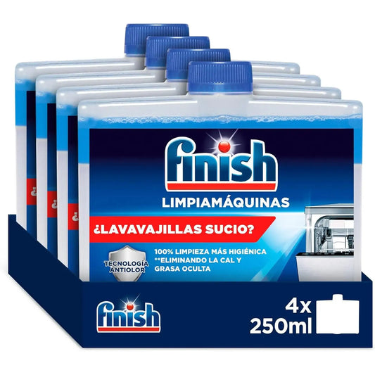 Finish Detergente per Macchine, Detergente per lavastoviglie contro cattivi odori, calcare e grasso dalla lavastoviglie, 4 unità x 250 ml, Totale 1 litro