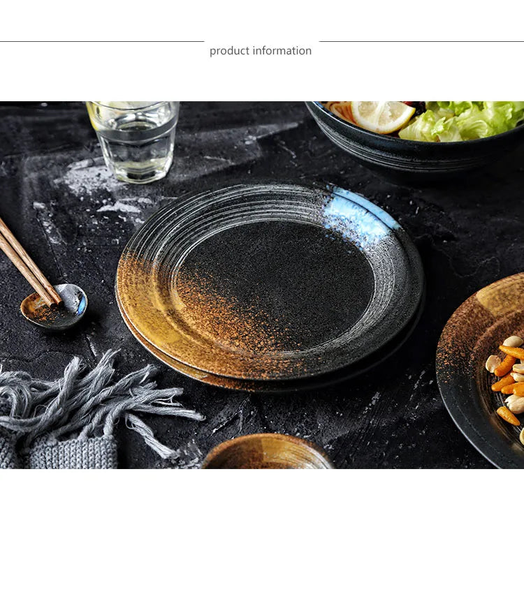 ANTOWALL Giapponese Set di Cena di Ceramica Retrò Giapponese Set Da Tavola Frosted Texture Ciotola Piatto di Casa Piatto Piatto Ristorante Hotelware