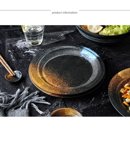 ANTOWALL Giapponese Set di Cena di Ceramica Retrò Giapponese Set Da Tavola Frosted Texture Ciotola Piatto di Casa Piatto Piatto Ristorante Hotelware