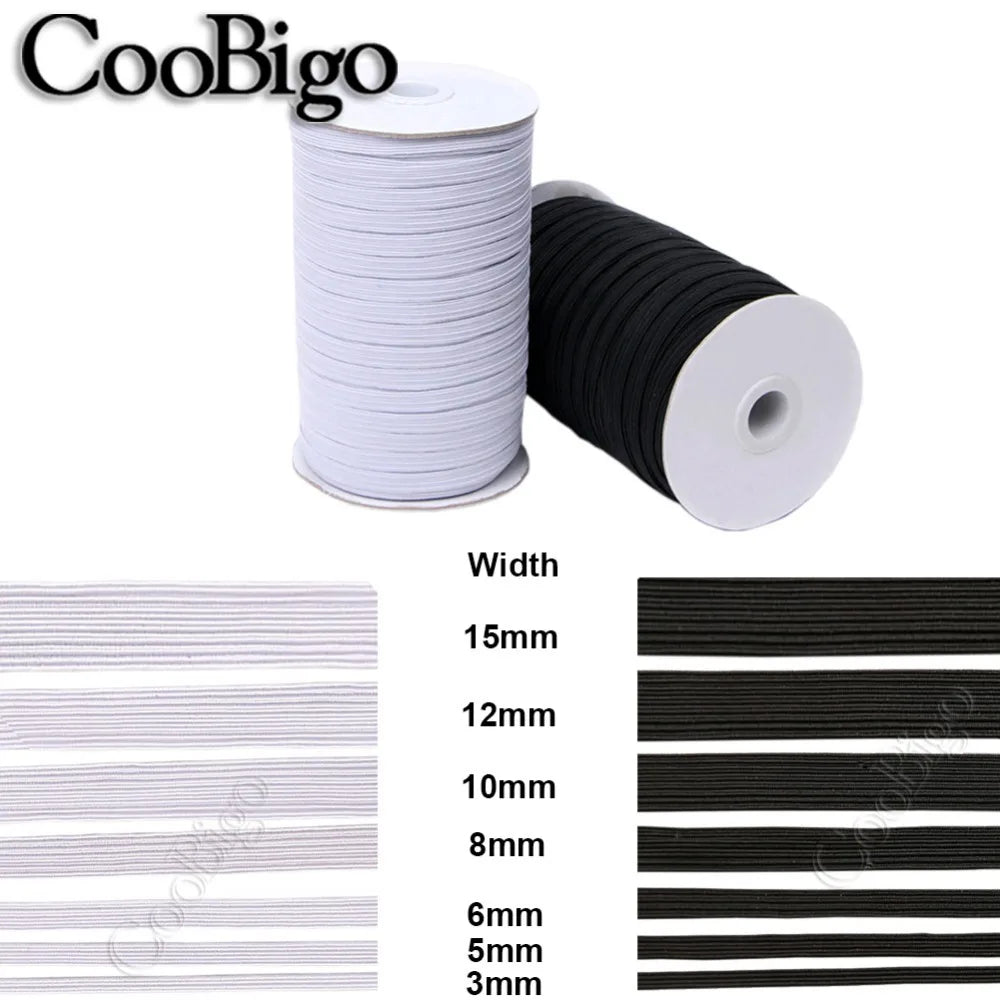 10 metri Nero/Bianco Cucito Fascia Elastica Tessitura Spandex 3mm ~ 15mm per I Vestiti Indumento Pantaloni Cintura Cucito Accessori FAI DA TE