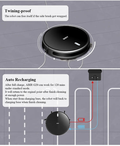 Robot Aspirapolvere ABIR G20S, Navigazione mappa AI,partizione super intelligente,con memoria, app WiFi, forte aspirazione 6000Pa, lavaggio intelligente a umido, disinfezione, funziona con Alexa e Google Assistant