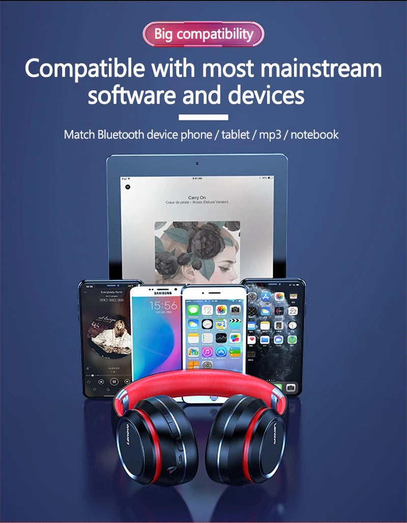 Lenovo HD200 Auricolari Bluetooth Over-ear Cuffie wireless pieghevoli per computer Cancellazione del rumore Cuffie da gioco stereo HIFI