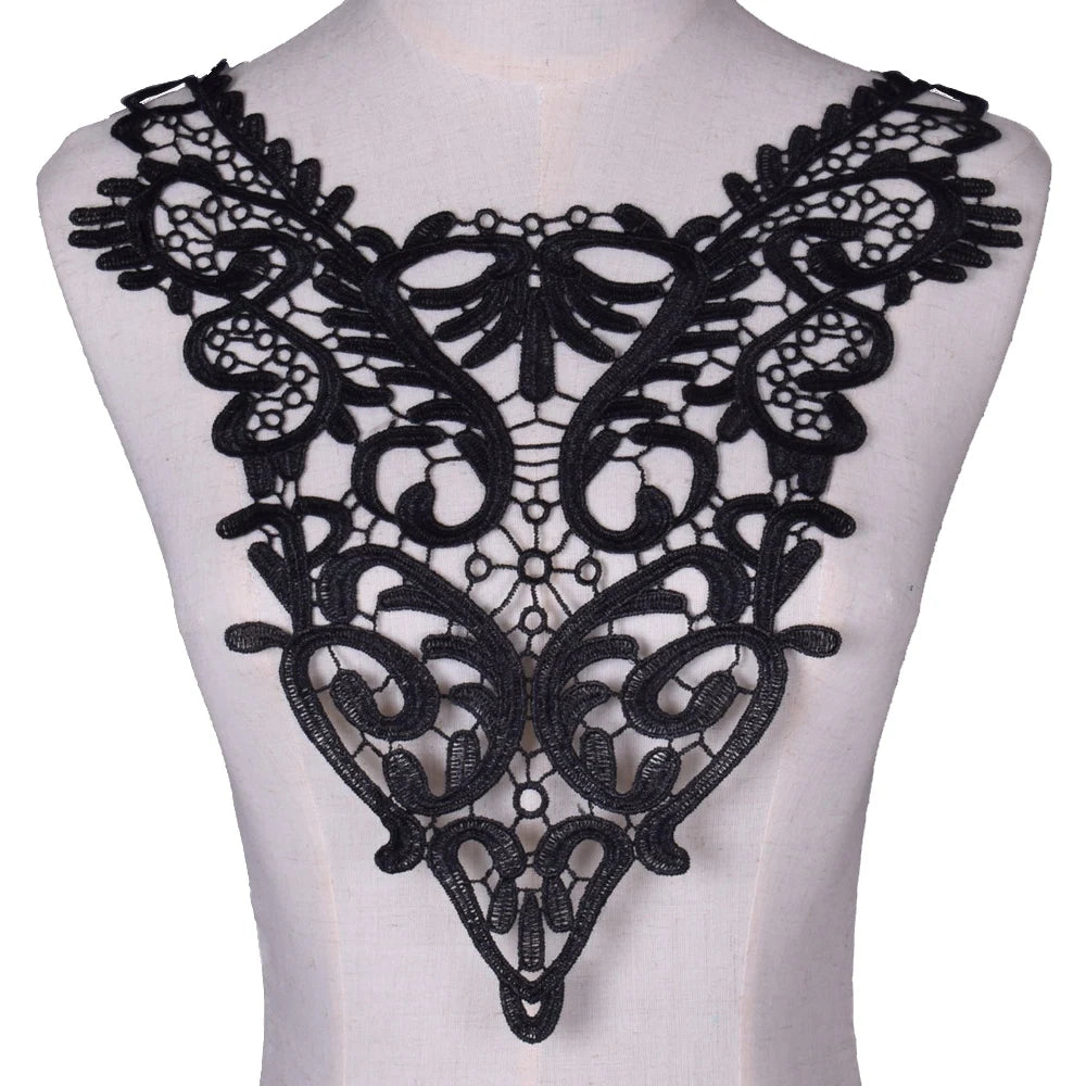 Applique in Pizzo per Abiti, Accessori Decorativi per Costumi, Colletti Fai-da-Te, Bordi per Cucito, Bianco e Nero