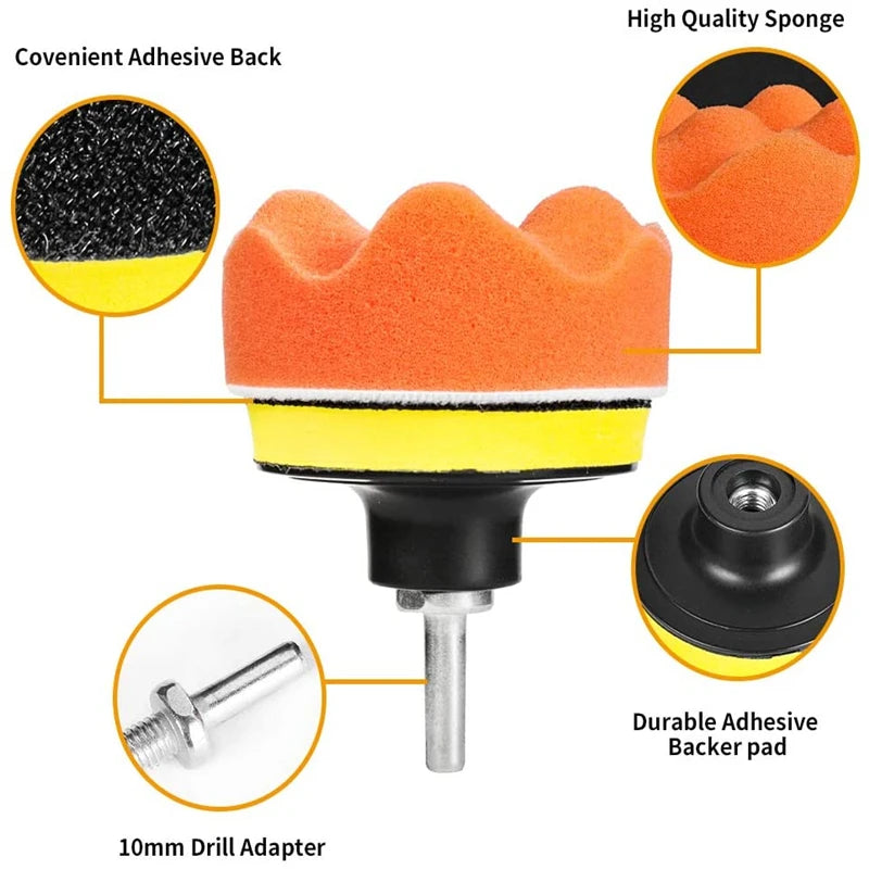 Kit di tamponi in spugna per lucidatura per auto Kit tampone in schiuma Tampone per lucidatrice Tamponi per cera per veicoli a motore per motociclette Rimuove i graffi