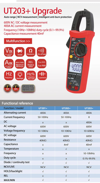 UNI-T Pinza amperometrica UT201 UT202 UT202A UT203 UT204 Plus Tester digitale Voltmetro professionale Pinza Amperometro Multitester elettrico