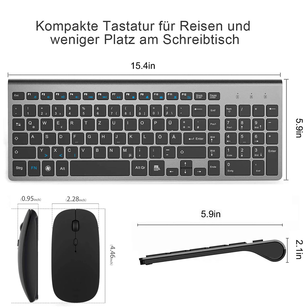 Tastiera e mouse tedeschi wireless QWERTZ combinati set di tasti a forbice compatto silenzioso ultra sottile 2.4G per PC portatile tv box