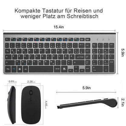 Tastiera e mouse tedeschi wireless QWERTZ combinati set di tasti a forbice compatto silenzioso ultra sottile 2.4G per PC portatile tv box