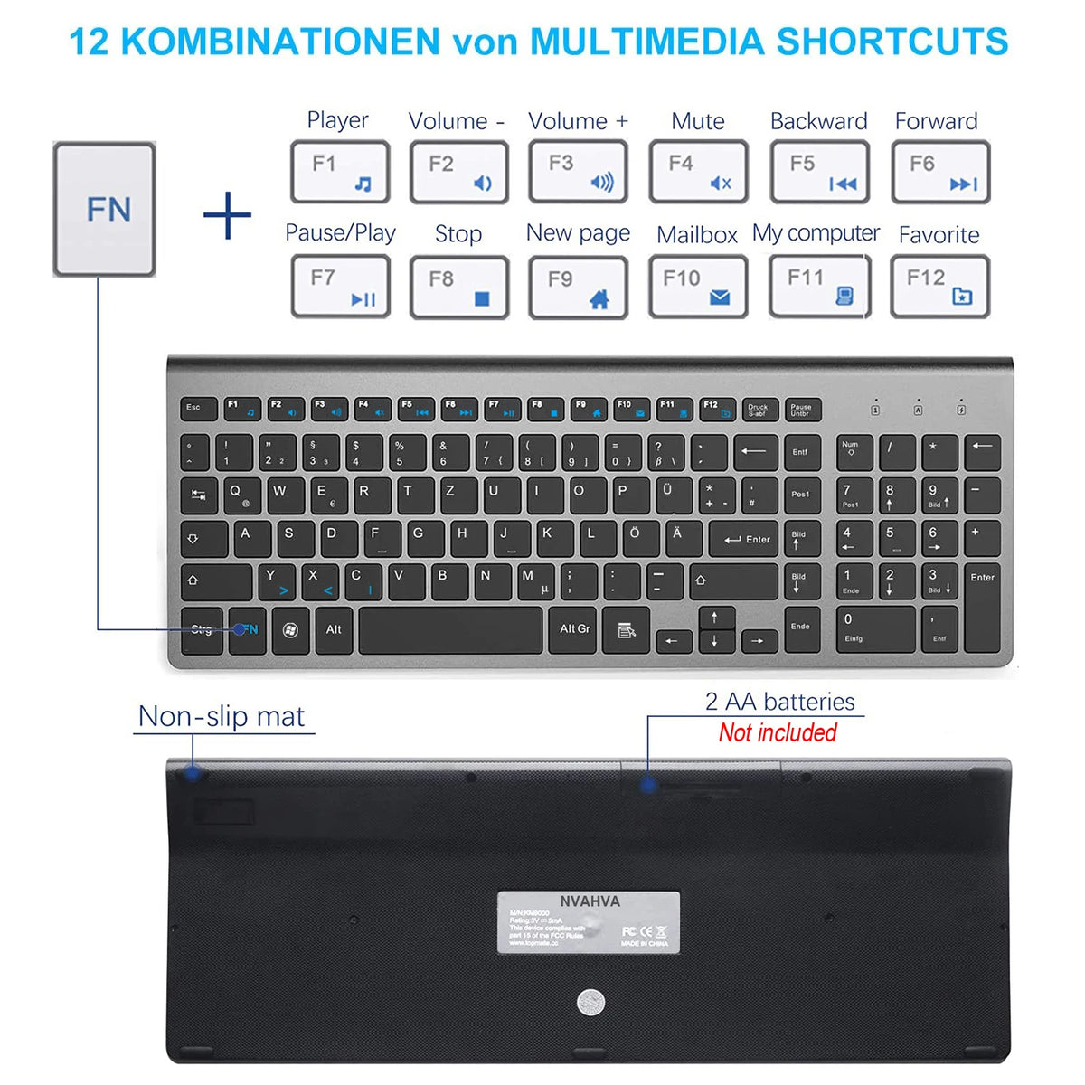 Tastiera e mouse tedeschi wireless QWERTZ combinati set di tasti a forbice compatto silenzioso ultra sottile 2.4G per PC portatile tv box