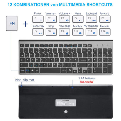 Tastiera e mouse tedeschi wireless QWERTZ combinati set di tasti a forbice compatto silenzioso ultra sottile 2.4G per PC portatile tv box