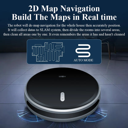 Robot Aspirapolvere ABIR G20S, Navigazione mappa AI,partizione super intelligente,con memoria, app WiFi, forte aspirazione 6000Pa, lavaggio intelligente a umido, disinfezione, funziona con Alexa e Google Assistant