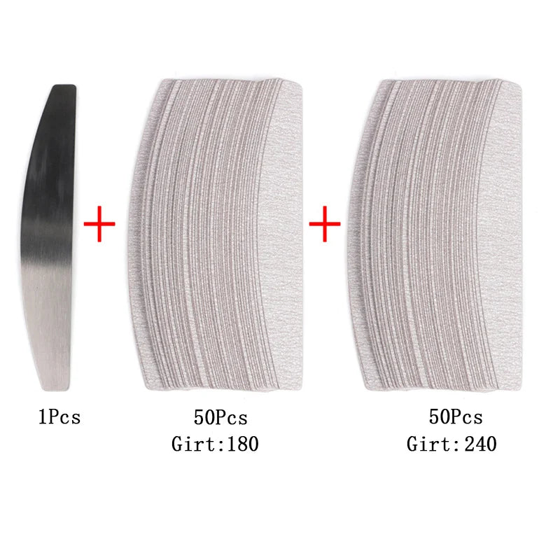 50 pz/100 pz grigio cuscinetti rimovibili con manico in metallo sostituzione carta vetrata lima per unghie 100/180 per Manicure calli Remover Buffer