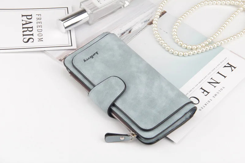 Nuovi portafogli da donna alla moda, lunghi, in PU di alta qualità, porta carte classico con cerniera per monete