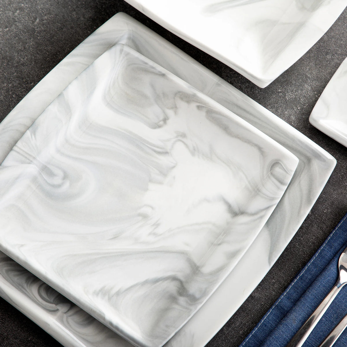 MALACASA 30/60 pz marmo grigio porcellana stoviglie Set di stoviglie con 6 pezzi Dessert/zuppa/piatto cena/tazza/piattino, servizio per 12