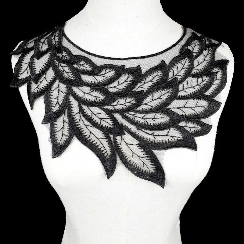Applique in Pizzo per Abiti, Accessori Decorativi per Costumi, Colletti Fai-da-Te, Bordi per Cucito, Bianco e Nero