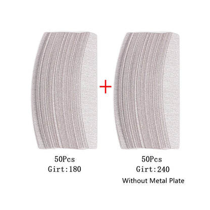 Lima per unghie in carta vetrata di ricambio da 100 pezzi con manico in metallo Tampone rimovibile 100/180 Strisce bifacciale Lime per nail art per manicure