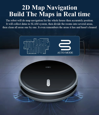 Robot Aspirapolvere ABIR G20S, Navigazione mappa AI,partizione super intelligente,con memoria, app WiFi, forte aspirazione 6000Pa, lavaggio intelligente a umido, disinfezione, funziona con Alexa e Google Assistant