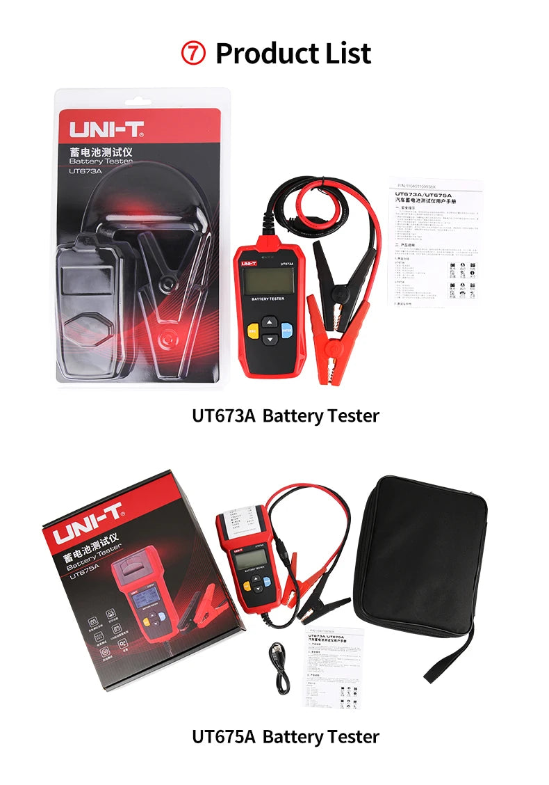 UNI-T Tester batteria per auto UT673A UT675A 12V 24V DC Tester di carico Misuratore di capacità Controllo batteria Test di avviamento del circuito di ricarica
