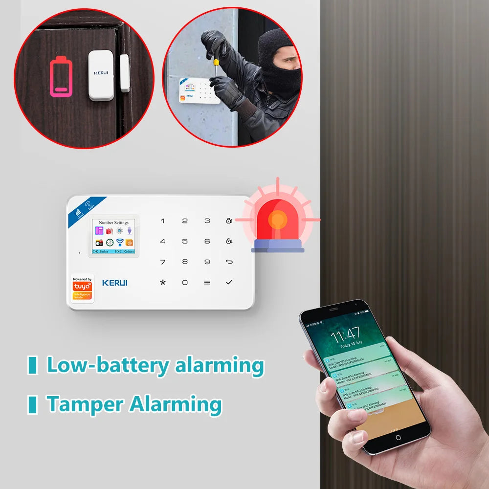 KERUI W184 Tuya Smart 4G Sistema di Allarme Wireless WIFI GSM Allarme Rilevatore di Movimento Sensore Porta Antifurto Supporto Alexa e Google