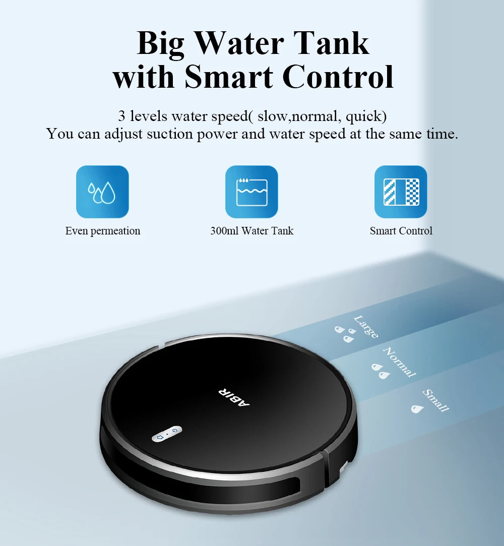 Robot Aspirapolvere ABIR G20S, Navigazione mappa AI,partizione super intelligente,con memoria, app WiFi, forte aspirazione 6000Pa, lavaggio intelligente a umido, disinfezione, funziona con Alexa e Google Assistant