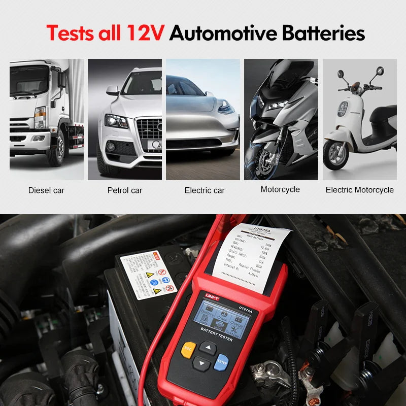 UNI-T Tester batteria per auto UT673A UT675A 12V 24V DC Tester di carico Misuratore di capacità Controllo batteria Test di avviamento del circuito di ricarica