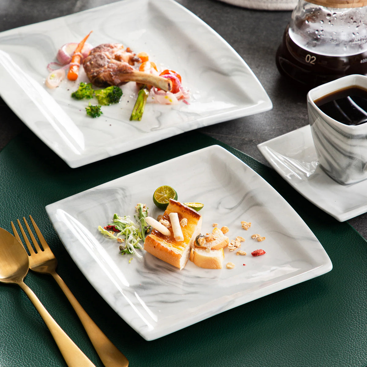 MALACASA 30/60 pz marmo grigio porcellana stoviglie Set di stoviglie con 6 pezzi Dessert/zuppa/piatto cena/tazza/piattino, servizio per 12