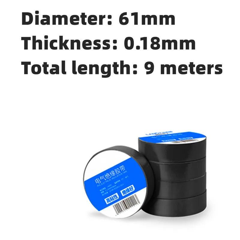 10 pezzi, nastro elettrico, nastro isolante, nastro elettrico, nastro impermeabile in PVC ultrasottile e ultrasottile, 1 rotolo da 9 metri