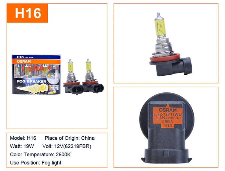 OSRAM Interruttore fendinebbia 2600K H1 H3 H4 H7 H8 H11 H16 9005 9006 Lampadine 12V Lampade alogene per auto più luminose 2 pezzi