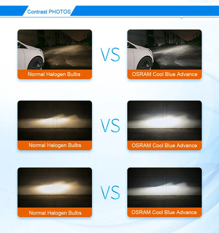 OSRAM Cool Blue Advance H4 H7 H9 H11 12V 5000K Bianco puro H1 H3 HB3 HB4 Xenon Look Auto Lampade alogene Faro originale