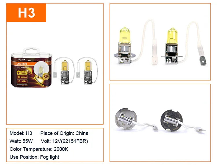OSRAM Interruttore fendinebbia 2600K H1 H3 H4 H7 H8 H11 H16 9005 9006 Lampadine 12V Lampade alogene per auto più luminose 2 pezzi