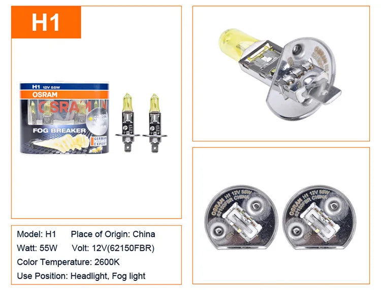 OSRAM Interruttore fendinebbia 2600K H1 H3 H4 H7 H8 H11 H16 9005 9006 Lampadine 12V Lampade alogene per auto più luminose 2 pezzi