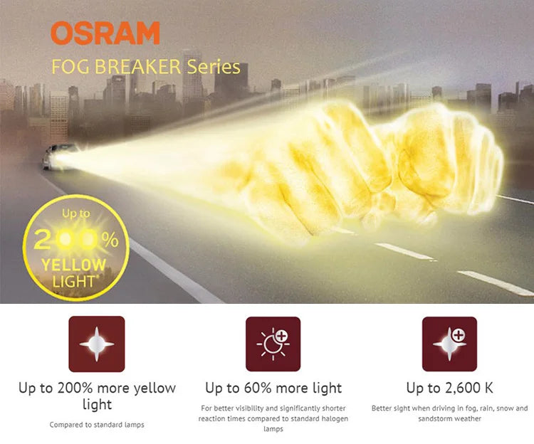 OSRAM Interruttore fendinebbia 2600K H1 H3 H4 H7 H8 H11 H16 9005 9006 Lampadine 12V Lampade alogene per auto più luminose 2 pezzi