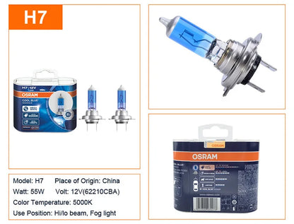 OSRAM Cool Blue Advance H4 H7 H9 H11 12V 5000K Bianco puro H1 H3 HB3 HB4 Xenon Look Auto Lampade alogene Faro originale