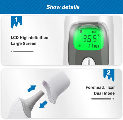 Cofoe Termometro digitale per fronte e orecchie 2 in 1 Termometro medico senza contatto per neonati/adulti ±0,1 ℃   Misura precisa della temperatura