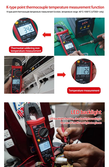UNI-T Pinza amperometrica UT201 UT202 UT202A UT203 UT204 Plus Tester digitale Voltmetro professionale Pinza Amperometro Multitester elettrico