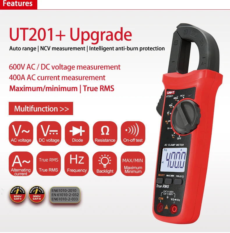UNI-T Pinza amperometrica UT201 UT202 UT202A UT203 UT204 Plus Tester digitale Voltmetro professionale Pinza Amperometro Multitester elettrico