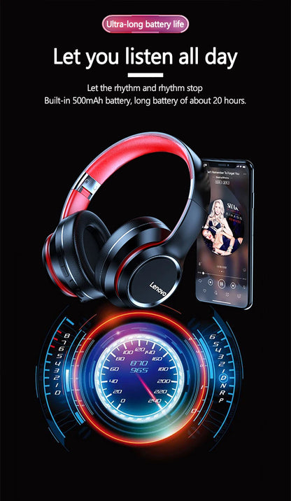 Lenovo HD200 Auricolari Bluetooth Over-ear Cuffie wireless pieghevoli per computer Cancellazione del rumore Cuffie da gioco stereo HIFI