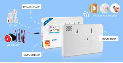 KERUI W184 Tuya Smart 4G Sistema di Allarme Wireless WIFI GSM Allarme Rilevatore di Movimento Sensore Porta Antifurto Supporto Alexa e Google