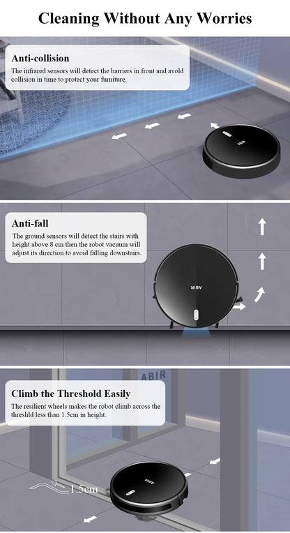 Robot Aspirapolvere ABIR G20S, Navigazione mappa AI,partizione super intelligente,con memoria, app WiFi, forte aspirazione 6000Pa, lavaggio intelligente a umido, disinfezione, funziona con Alexa e Google Assistant