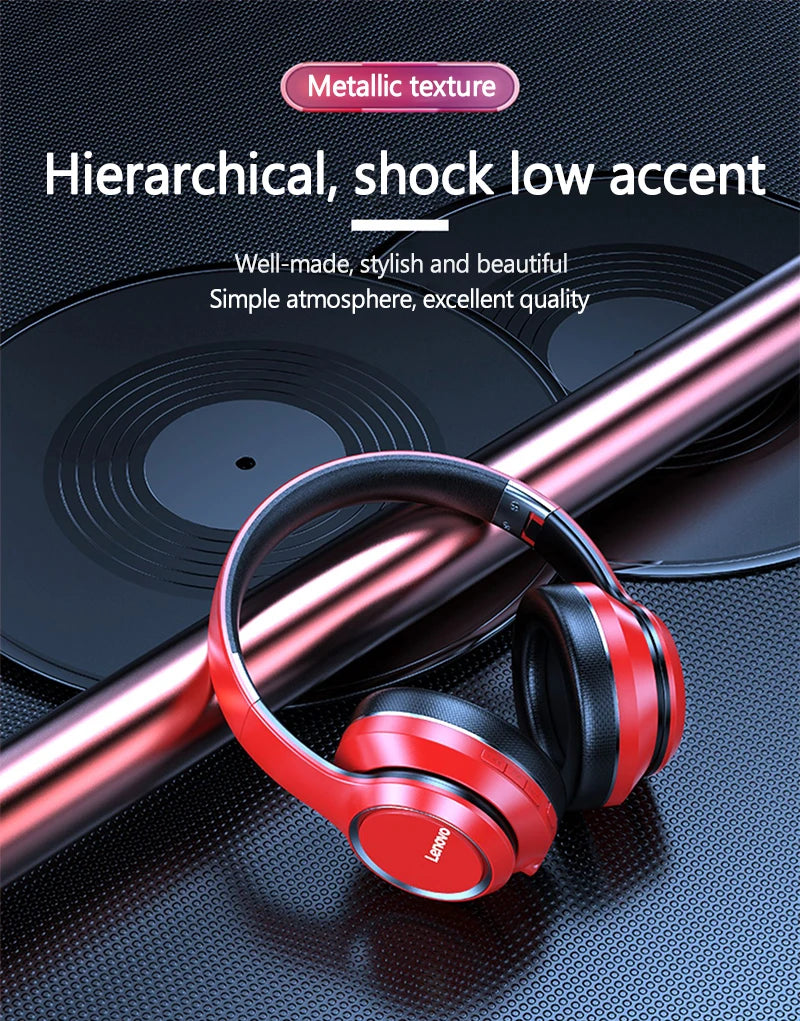 Lenovo HD200 Auricolari Bluetooth Over-ear Cuffie wireless pieghevoli per computer Cancellazione del rumore Cuffie da gioco stereo HIFI