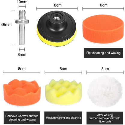 Kit di tamponi in spugna per lucidatura per auto Kit tampone in schiuma Tampone per lucidatrice Tamponi per cera per veicoli a motore per motociclette Rimuove i graffi