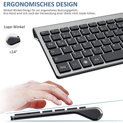 Tastiera e mouse tedeschi wireless QWERTZ combinati set di tasti a forbice compatto silenzioso ultra sottile 2.4G per PC portatile tv box