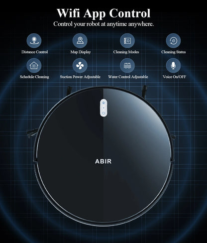 Robot Aspirapolvere ABIR G20S, Navigazione mappa AI,partizione super intelligente,con memoria, app WiFi, forte aspirazione 6000Pa, lavaggio intelligente a umido, disinfezione, funziona con Alexa e Google Assistant