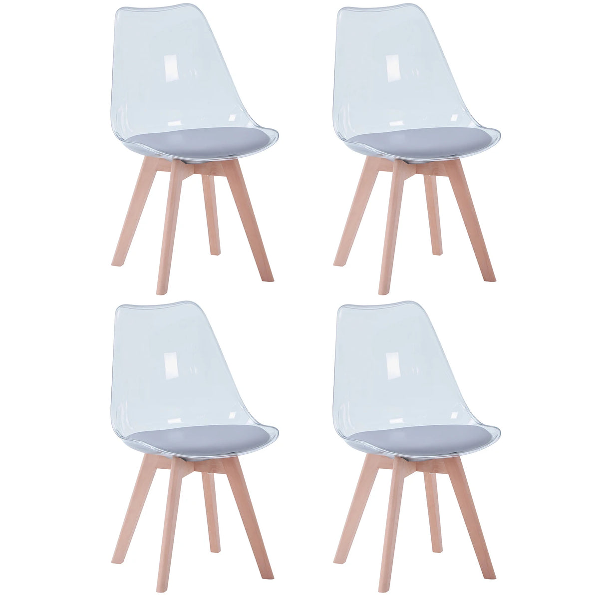 Set di 4 sedie da pranzo trasparenti gambe in legno sedia moderna e confortevole in PU per cucina camera da letto soggiorno mobili da cucina per la casa