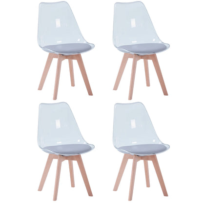 Set di 4 sedie da pranzo trasparenti gambe in legno sedia moderna e confortevole in PU per cucina camera da letto soggiorno mobili da cucina per la casa